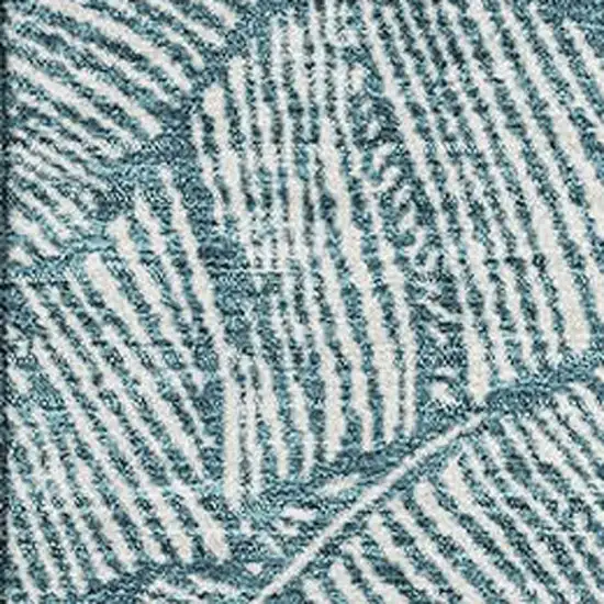 Teal And Ivory Floral Washable Area Rug With UV Protection Photo 3