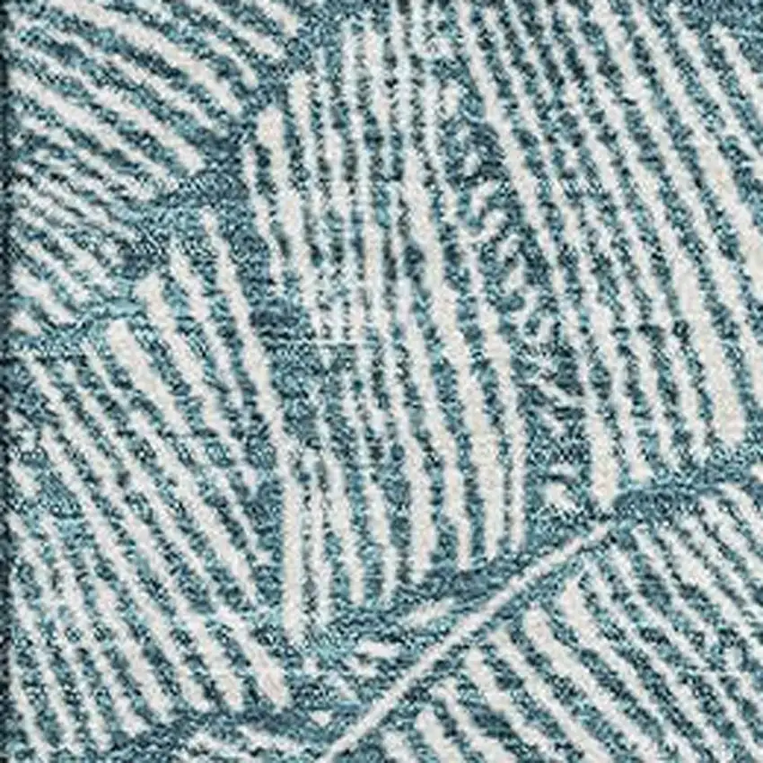 Teal And Ivory Floral Washable Area Rug With UV Protection Photo 3