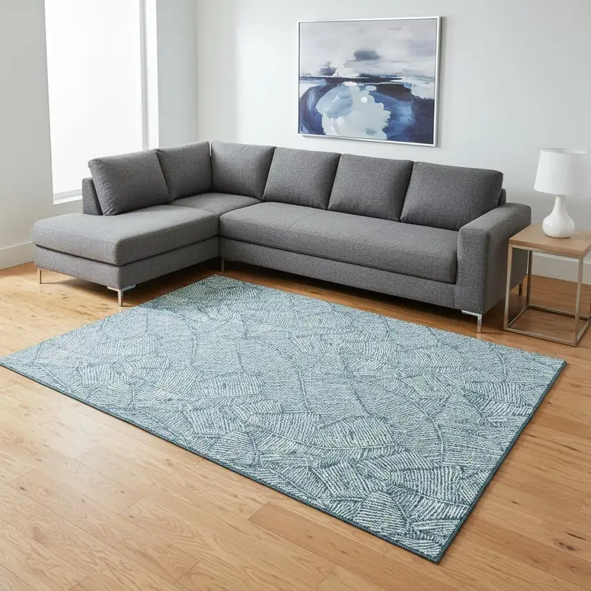 Teal And Ivory Floral Washable Area Rug With UV Protection Photo 2