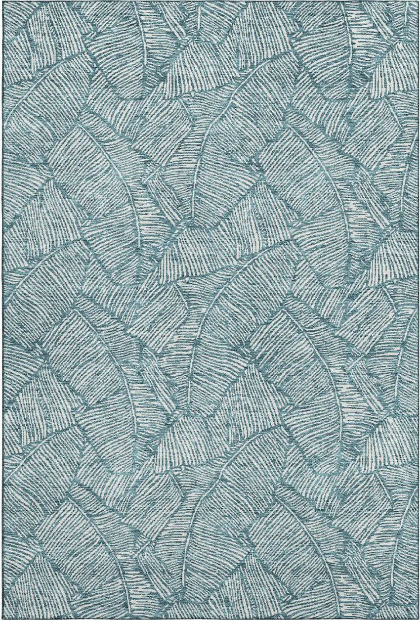 Teal And Ivory Floral Washable Area Rug With UV Protection Photo 1