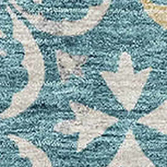 Teal And Ivory Floral Washable Area Rug With UV Protection Photo 2