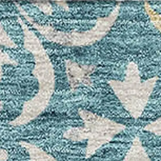 Teal And Ivory Floral Washable Area Rug With UV Protection Photo 2