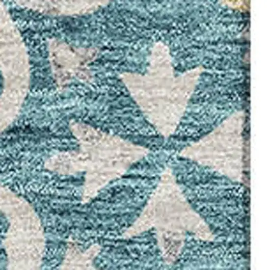 Teal And Ivory Floral Washable Area Rug With UV Protection Photo 2