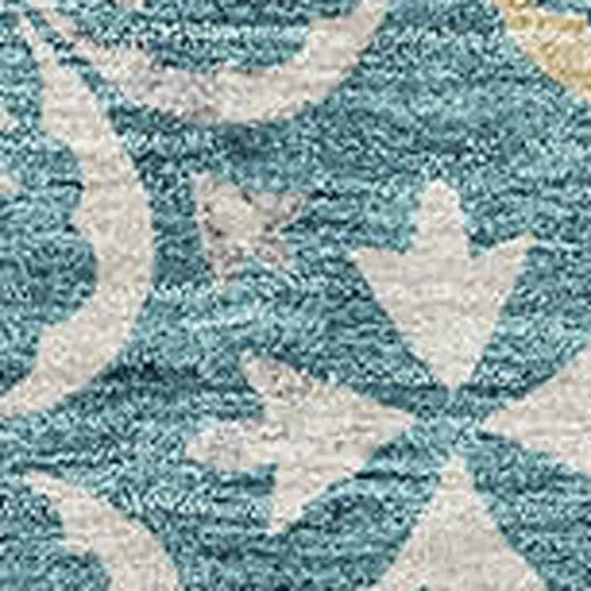 Teal And Ivory Floral Washable Area Rug With UV Protection Photo 2