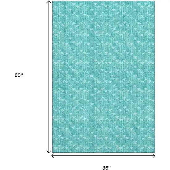Teal And Ivory Geometric Washable Area Rug With UV Protection Photo 3