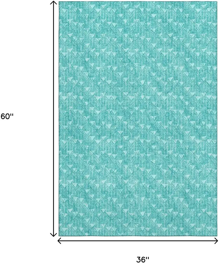 Teal And Ivory Geometric Washable Area Rug With UV Protection Photo 3