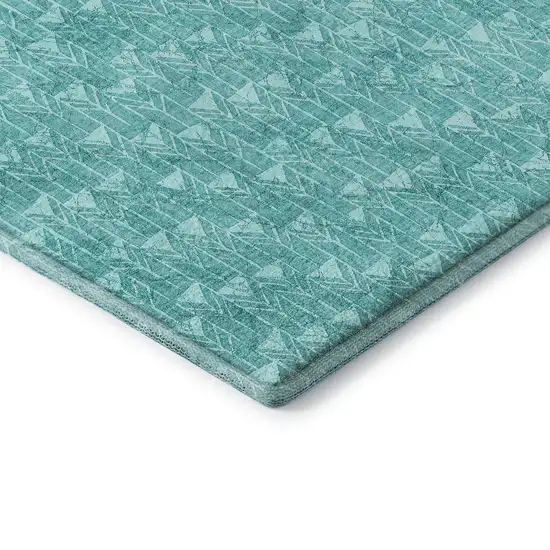 Teal And Ivory Geometric Washable Area Rug With UV Protection Photo 8