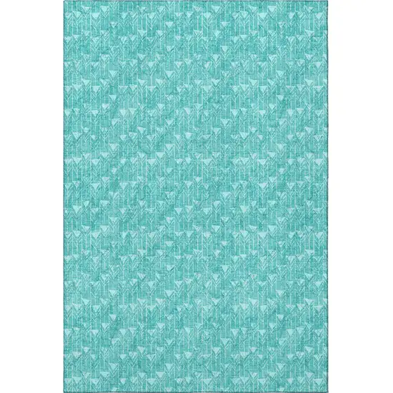 Teal And Ivory Geometric Washable Area Rug With UV Protection Photo 4