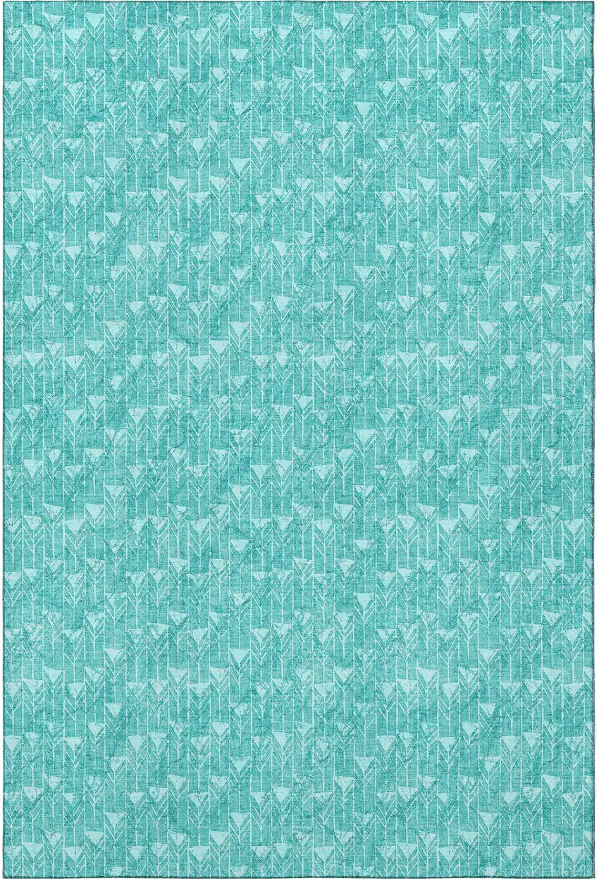 Teal And Ivory Geometric Washable Area Rug With UV Protection Photo 4