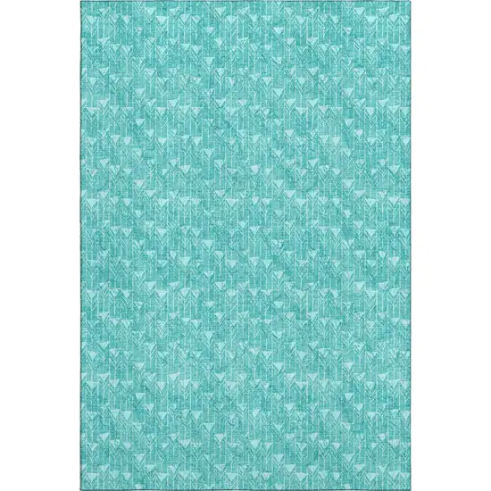 Teal And Ivory Geometric Washable Area Rug With UV Protection Photo 1