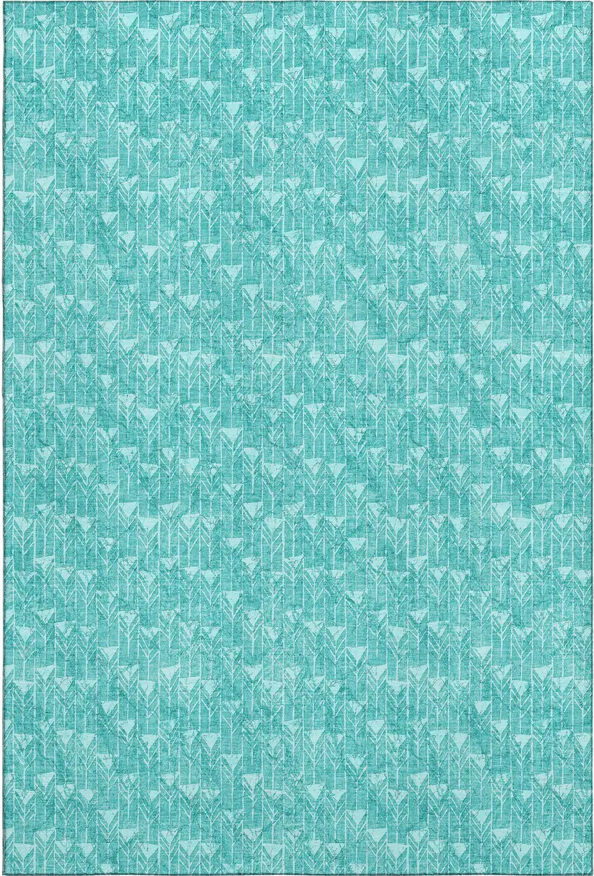 Teal And Ivory Geometric Washable Area Rug With UV Protection Photo 1