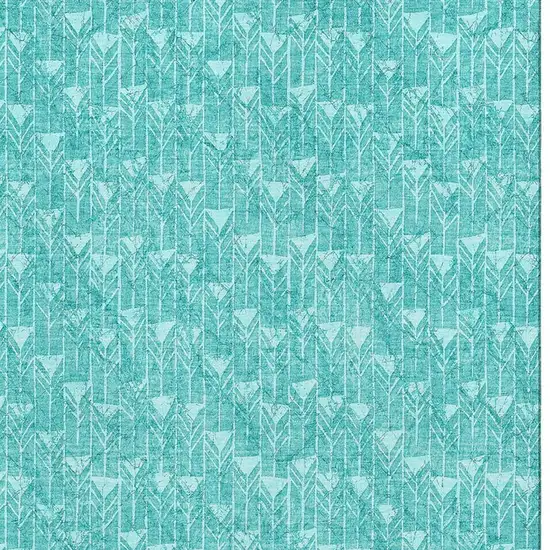 Teal And Ivory Geometric Washable Area Rug With UV Protection Photo 4