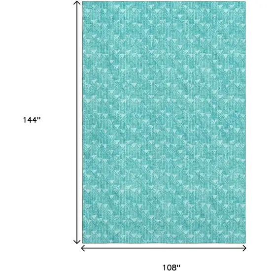 Teal And Ivory Geometric Washable Area Rug With UV Protection Photo 3