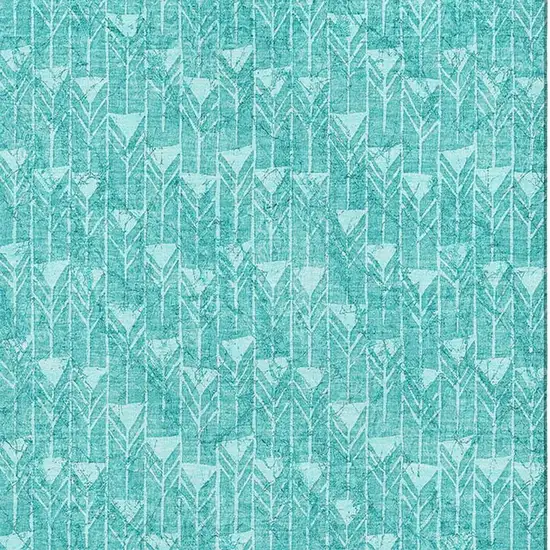 Teal And Ivory Geometric Washable Area Rug With UV Protection Photo 3