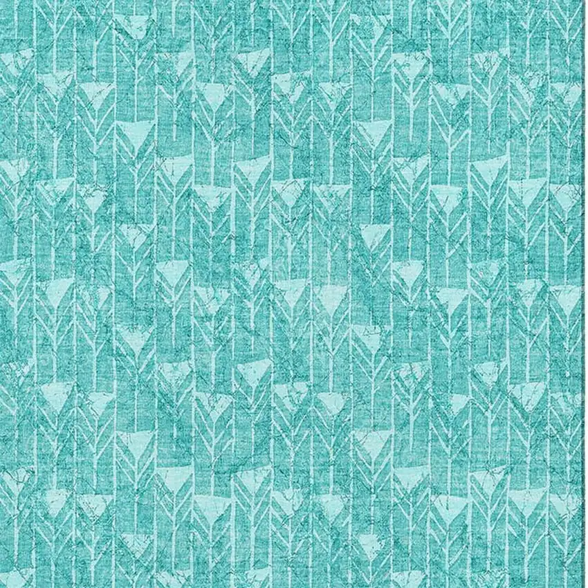 Teal And Ivory Geometric Washable Area Rug With UV Protection Photo 3