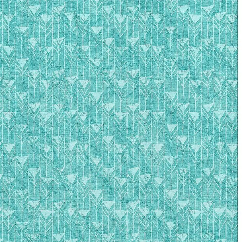 Teal And Ivory Geometric Washable Area Rug With UV Protection Photo 4