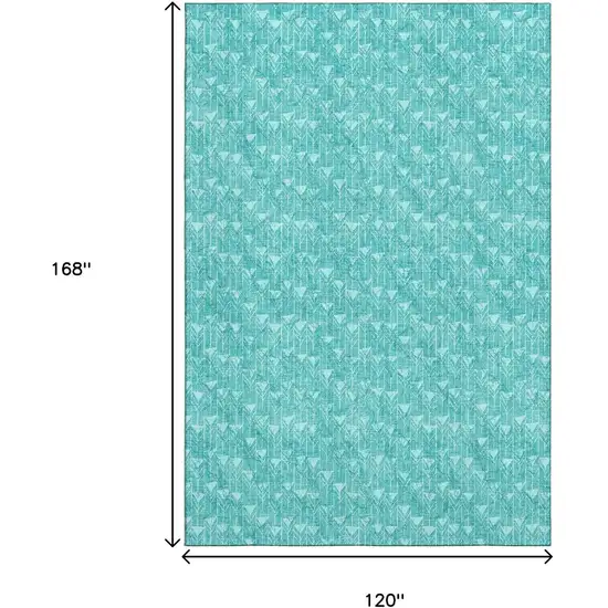 Teal And Ivory Geometric Washable Area Rug With UV Protection Photo 3