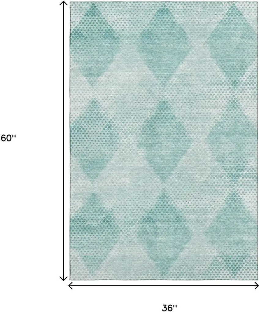 Teal And Ivory Geometric Washable Area Rug With UV Protection Photo 3