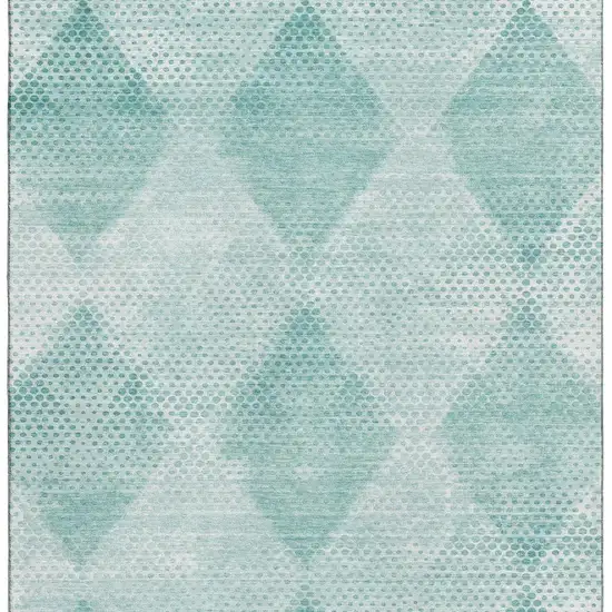 Teal And Ivory Geometric Washable Area Rug With UV Protection Photo 3