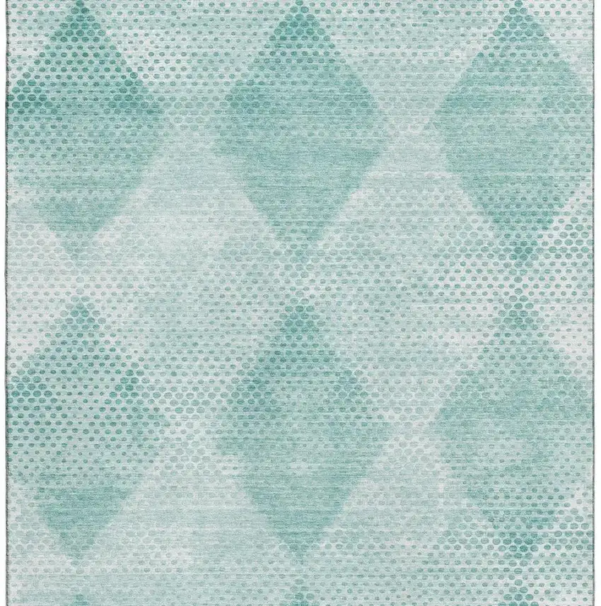 Teal And Ivory Geometric Washable Area Rug With UV Protection Photo 3