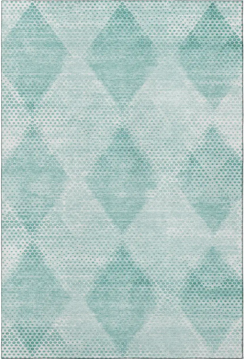Teal And Ivory Geometric Washable Area Rug With UV Protection Photo 4