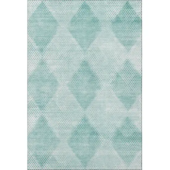Teal And Ivory Geometric Washable Area Rug With UV Protection Photo 4