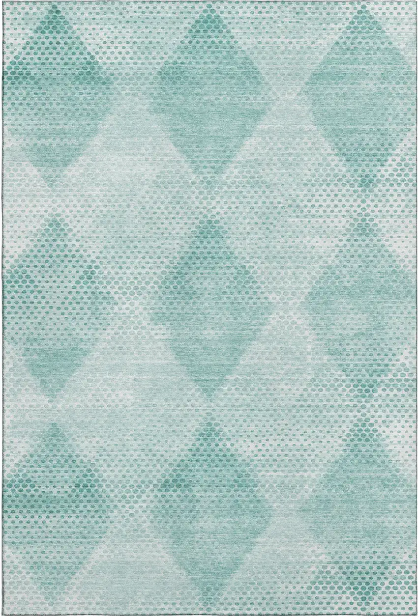 Teal And Ivory Geometric Washable Area Rug With UV Protection Photo 1