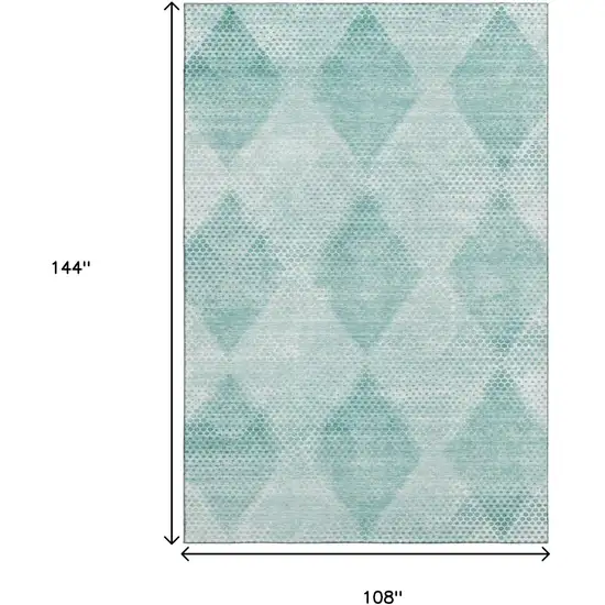 Teal And Ivory Geometric Washable Area Rug With UV Protection Photo 3