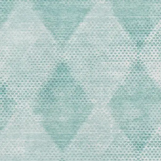 Teal And Ivory Geometric Washable Area Rug With UV Protection Photo 3
