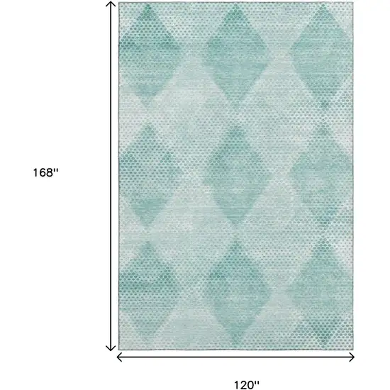 Teal And Ivory Geometric Washable Area Rug With UV Protection Photo 3