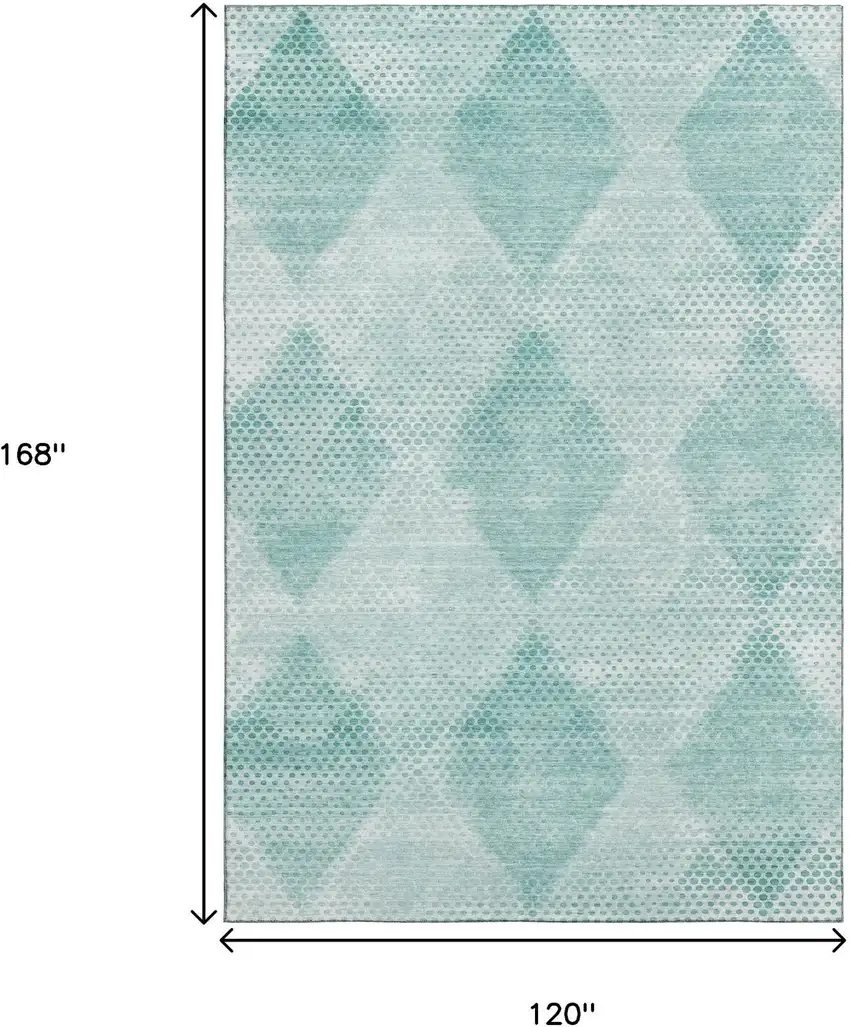 Teal And Ivory Geometric Washable Area Rug With UV Protection Photo 3