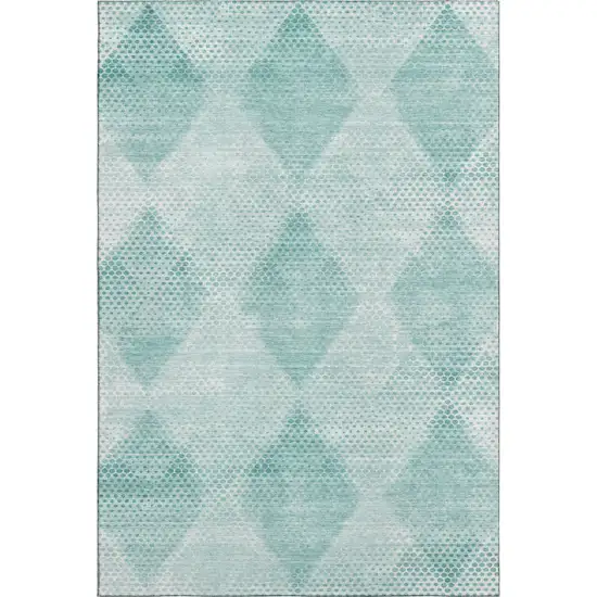 Teal And Ivory Geometric Washable Area Rug With UV Protection Photo 1