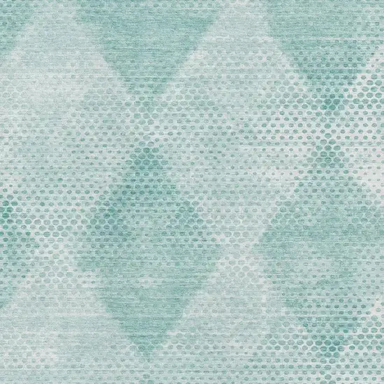 Teal And Ivory Geometric Washable Area Rug With UV Protection Photo 3