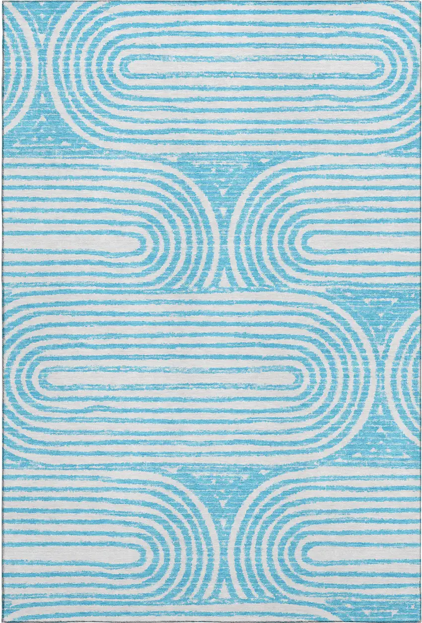 Teal And Ivory Geometric Washable Area Rug With UV Protection Photo 1