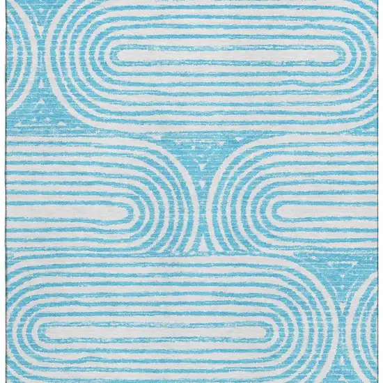 Teal And Ivory Geometric Washable Area Rug With UV Protection Photo 3