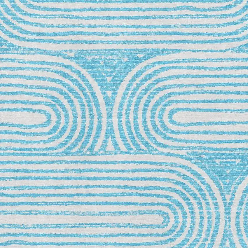 Teal And Ivory Geometric Washable Area Rug With UV Protection Photo 2