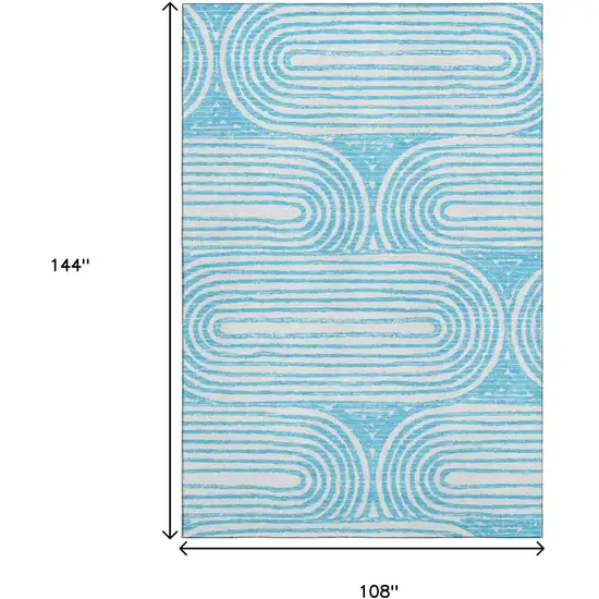 Teal And Ivory Geometric Washable Area Rug With UV Protection Photo 3