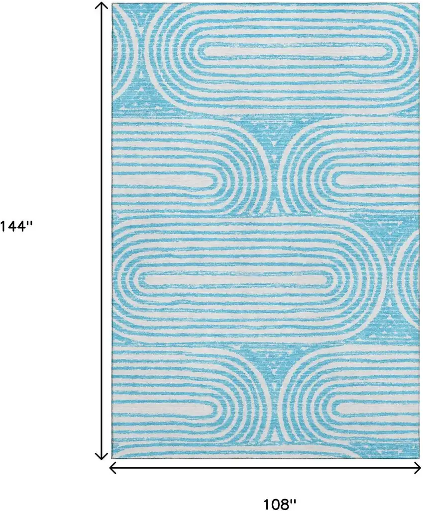 Teal And Ivory Geometric Washable Area Rug With UV Protection Photo 3