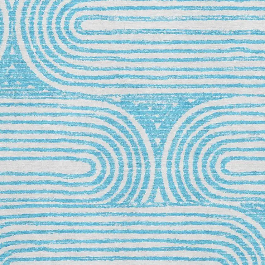 Teal And Ivory Geometric Washable Area Rug With UV Protection Photo 2