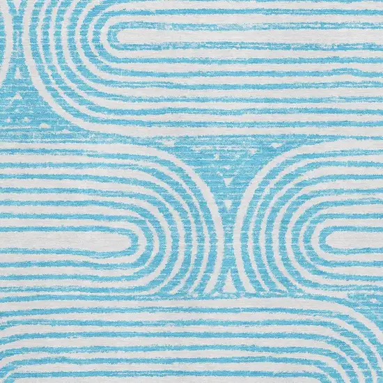 Teal And Ivory Geometric Washable Area Rug With UV Protection Photo 2