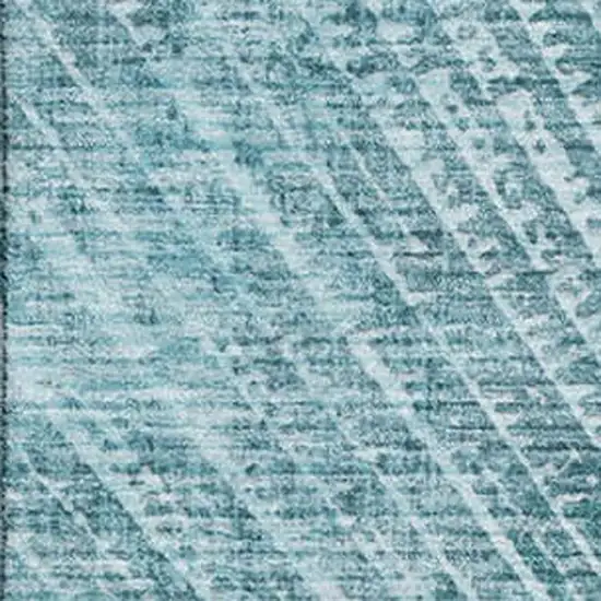 Teal And Ivory Geometric Washable Area Rug With UV Protection Photo 3