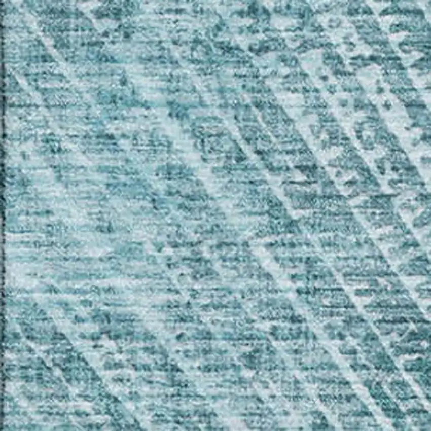 Teal And Ivory Geometric Washable Area Rug With UV Protection Photo 3