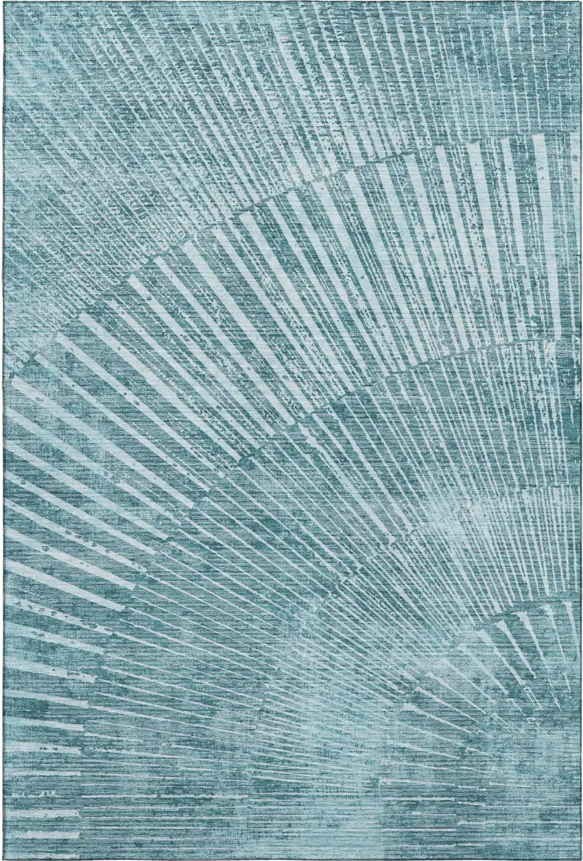 Teal And Ivory Geometric Washable Area Rug With UV Protection Photo 1