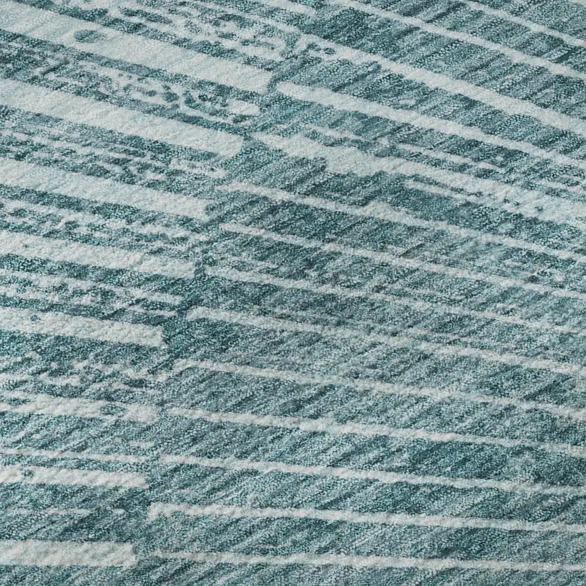 Teal And Ivory Geometric Washable Area Rug With UV Protection Photo 9