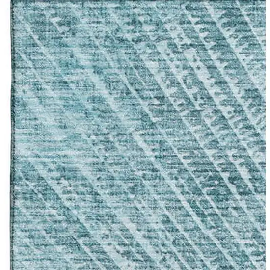 Teal And Ivory Geometric Washable Area Rug With UV Protection Photo 3