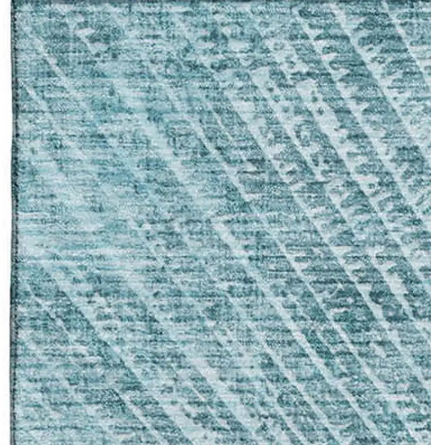 Teal And Ivory Geometric Washable Area Rug With UV Protection Photo 4