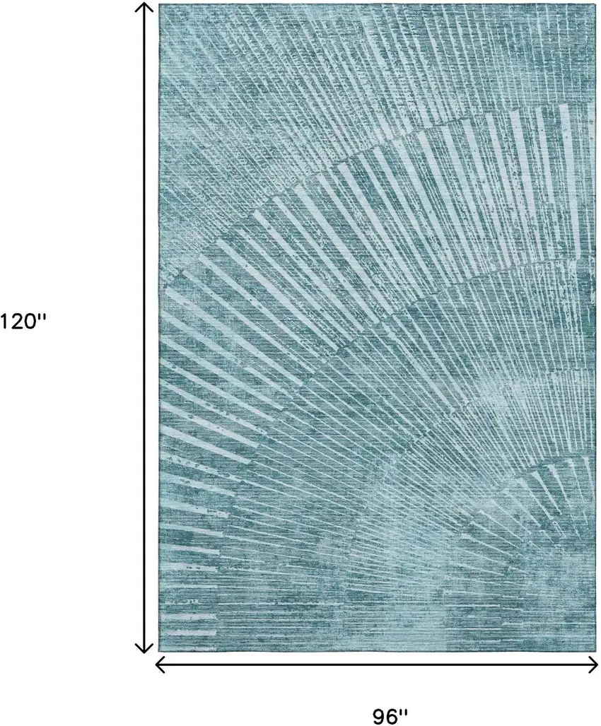 Teal And Ivory Geometric Washable Area Rug With UV Protection Photo 3
