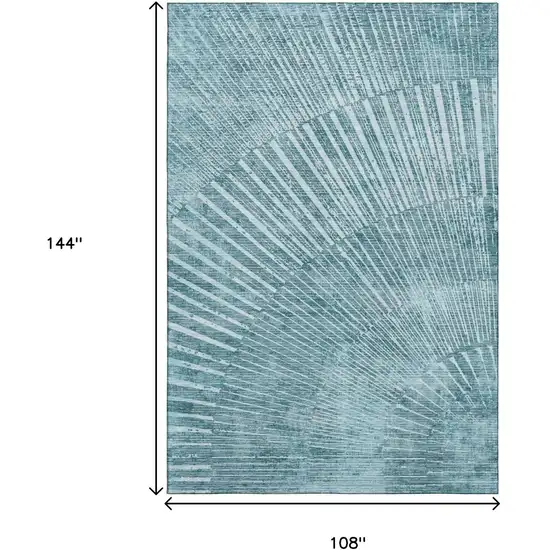 Teal And Ivory Geometric Washable Area Rug With UV Protection Photo 3