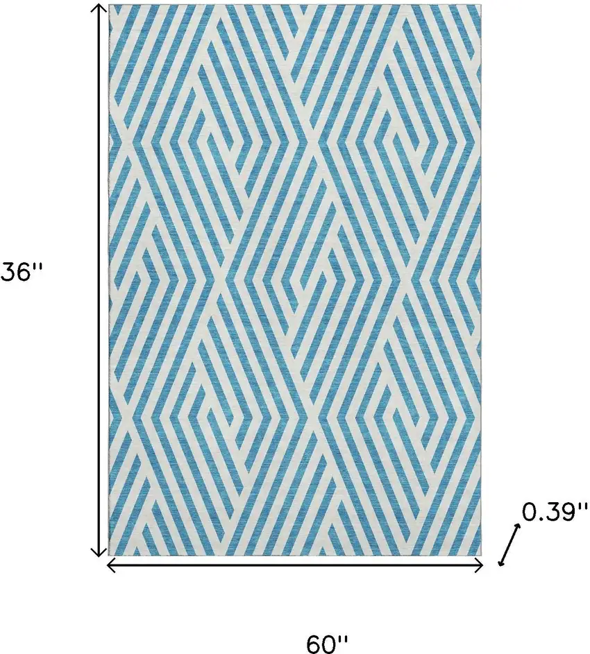 Teal And Ivory Geometric Washable Area Rug With UV Protection Photo 3