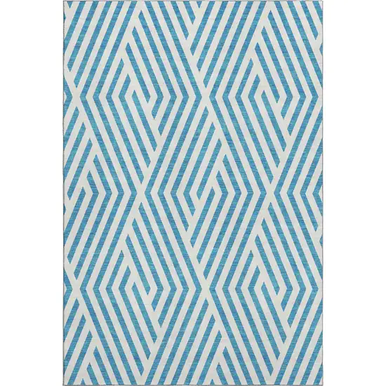 Teal And Ivory Geometric Washable Area Rug With UV Protection Photo 4